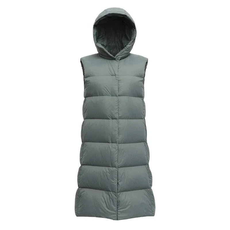 Top Grade Women X-long Hoode Sleeveless 90% White Duck Ultra GlowCart