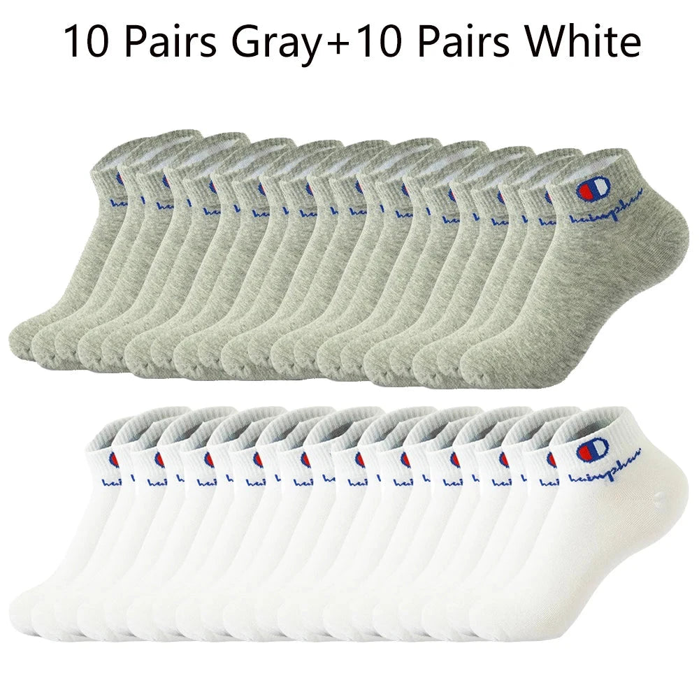 5/10/20 Pairs Men Ankle Socks Cotton Brand Classic Fashion Black White Socks Breathable Mesh Athletic Sports Socks for Summer GlowCart