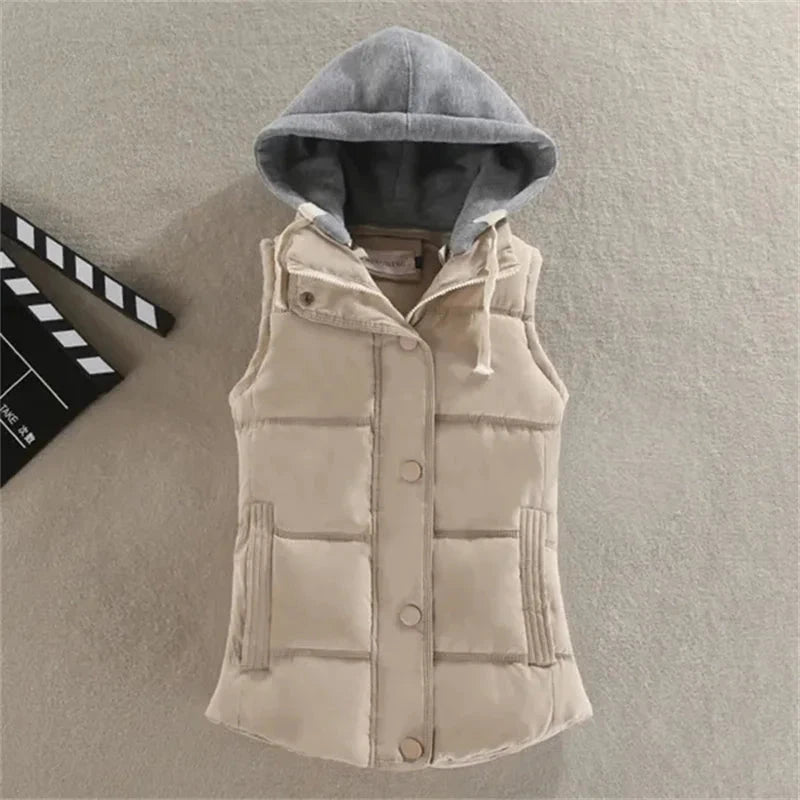 Women Autumn Winter Short Down Vest Hooded Warm Casual GlowCart