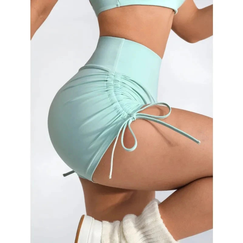 Women's High-Waisted Ruching Yoga Shorts Tight Workout Running Gym Shorts with Tie Detail Summer Fitness Stretch Activewear GlowCart
