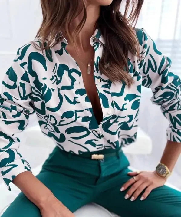 Women Geometric Print Shirt, Spring and Autumn Fashion GlowCart