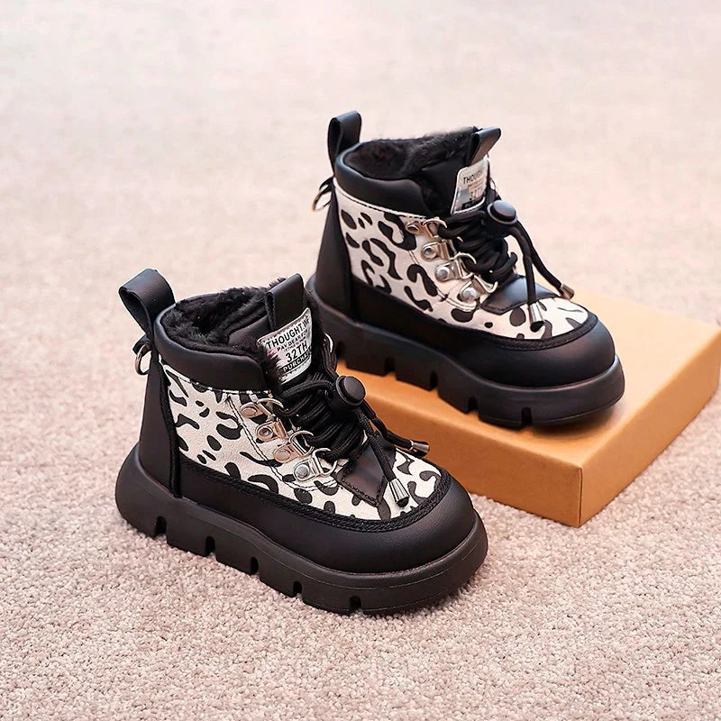 Leopard Fashion Snow Boots For Children Thick Warm Teenager Kid's Plush Boots Trend Fashion Boy's Girl's Warm Ankle Boots GlowCart