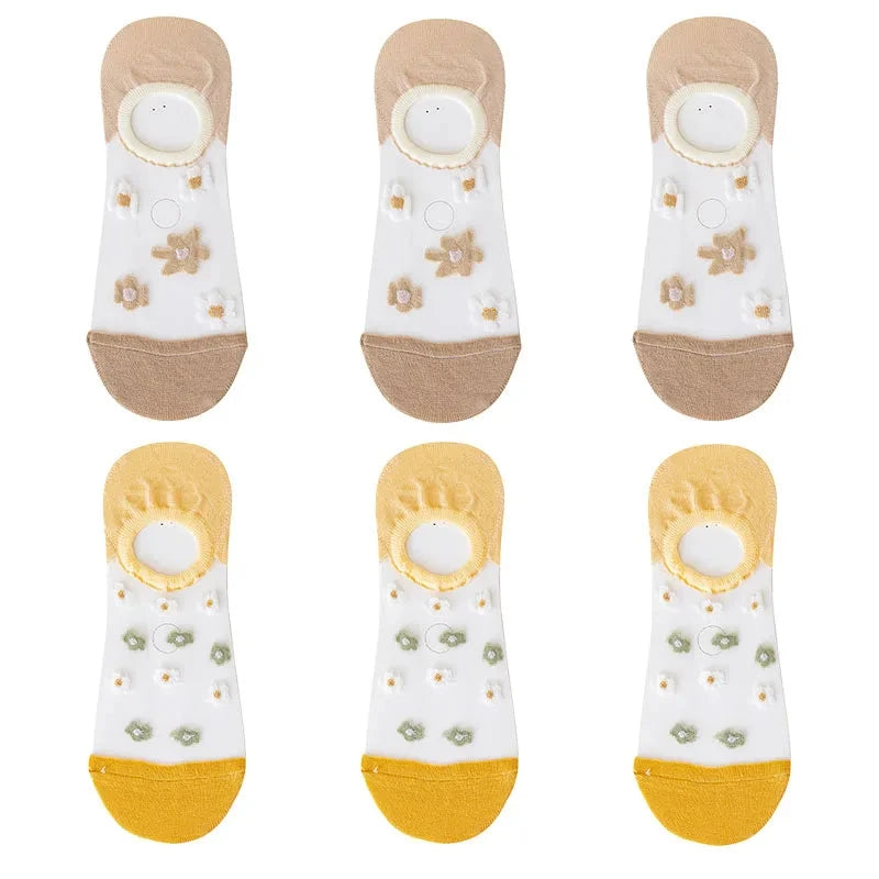 6Pairs Cute Small Flower Sheer Women's Socks Soft & GlowCart