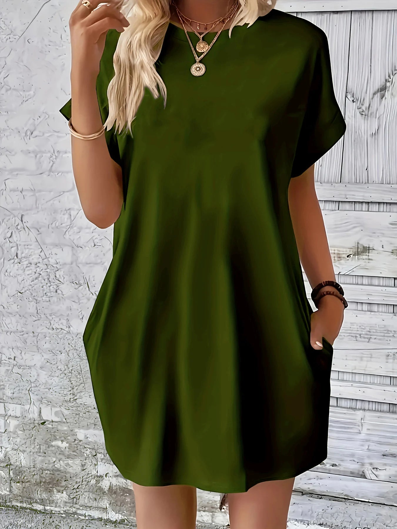 Women's MANANA letter print loose short sleeved round neck pocket summer Women's Dress Casual plus size casual dress GlowCart