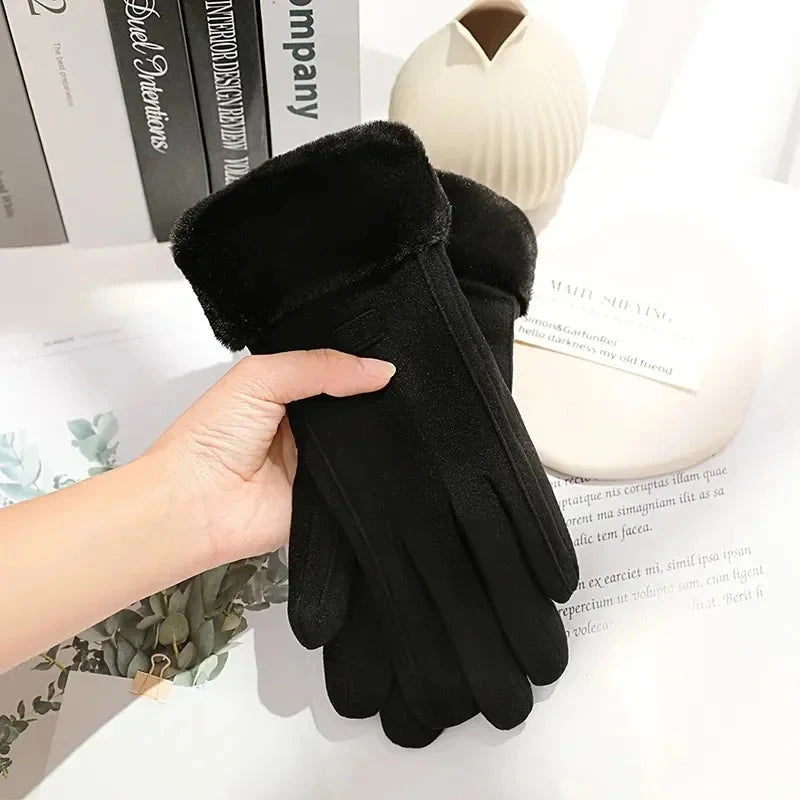 Women Winter Thick Plush Gloves Fashion Warm Suede Outdoor GlowCart