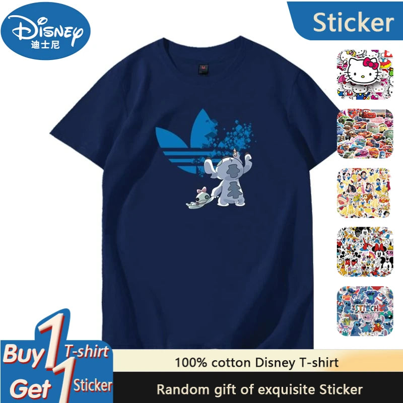 Disney Stitch Short Sleeve T-Shirt Men's and Women's Joint Summer Cotton Loose Large Size Couple Wear Stitch Short Sleeve Top GlowCart