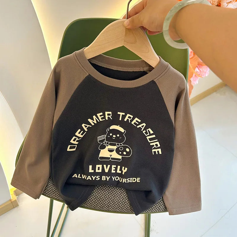 New Autumn Girls and Boys Long Sleeve T-shirt Base Shirt Letter Korean Style Children Clothing GlowCart