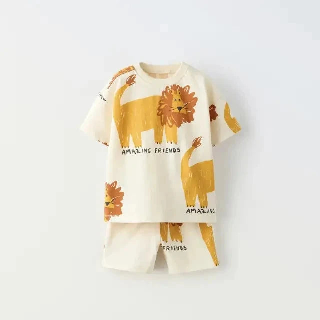 2 Pieces Of Summer Baby Clothing Set Children's Boy And Girl Cartoon T-shirt And Shorts Set Children's Casual Sports Set GlowCart
