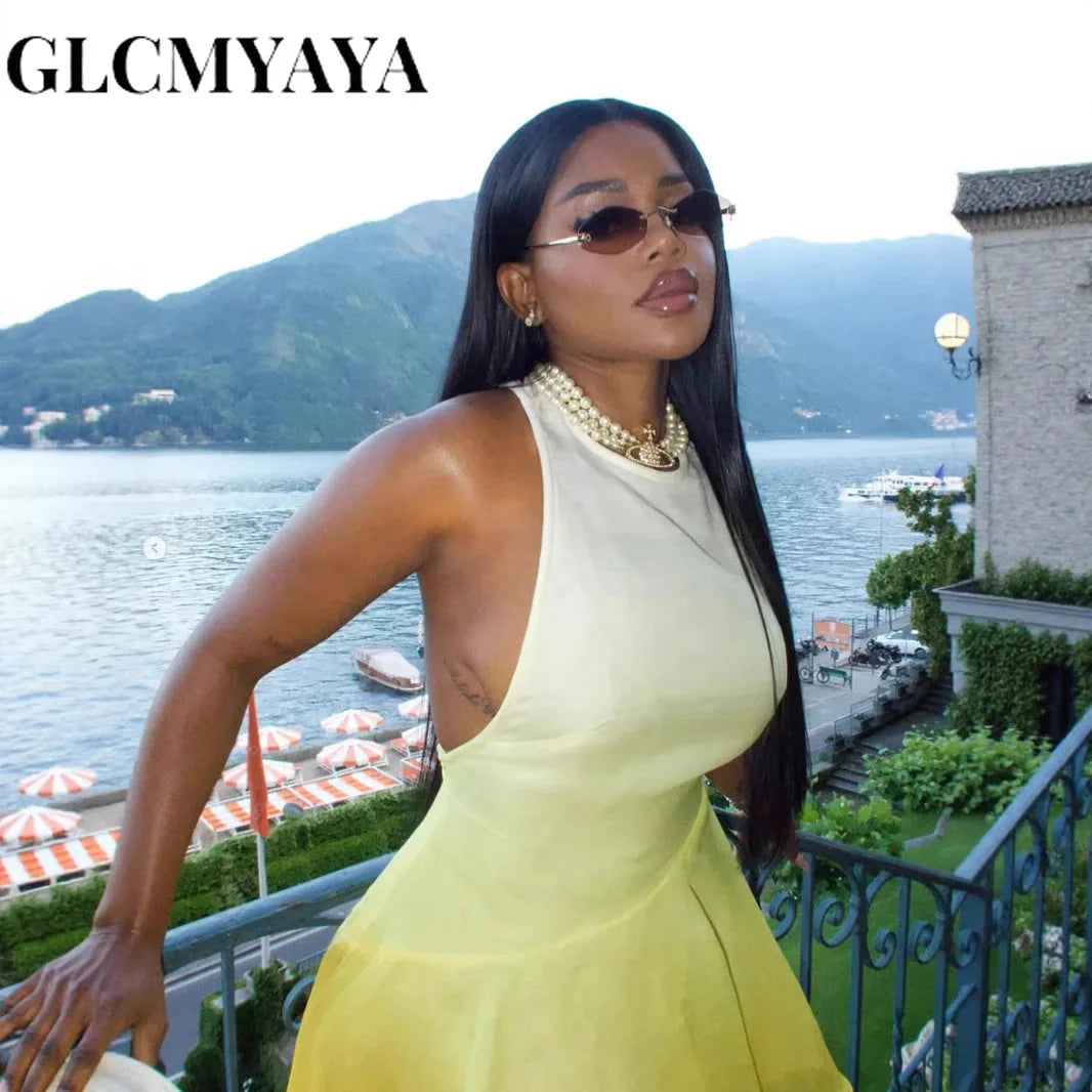 GLCMYAYA Women O-neck Gradient Print Sleeveless Mermaid Long GlowCart