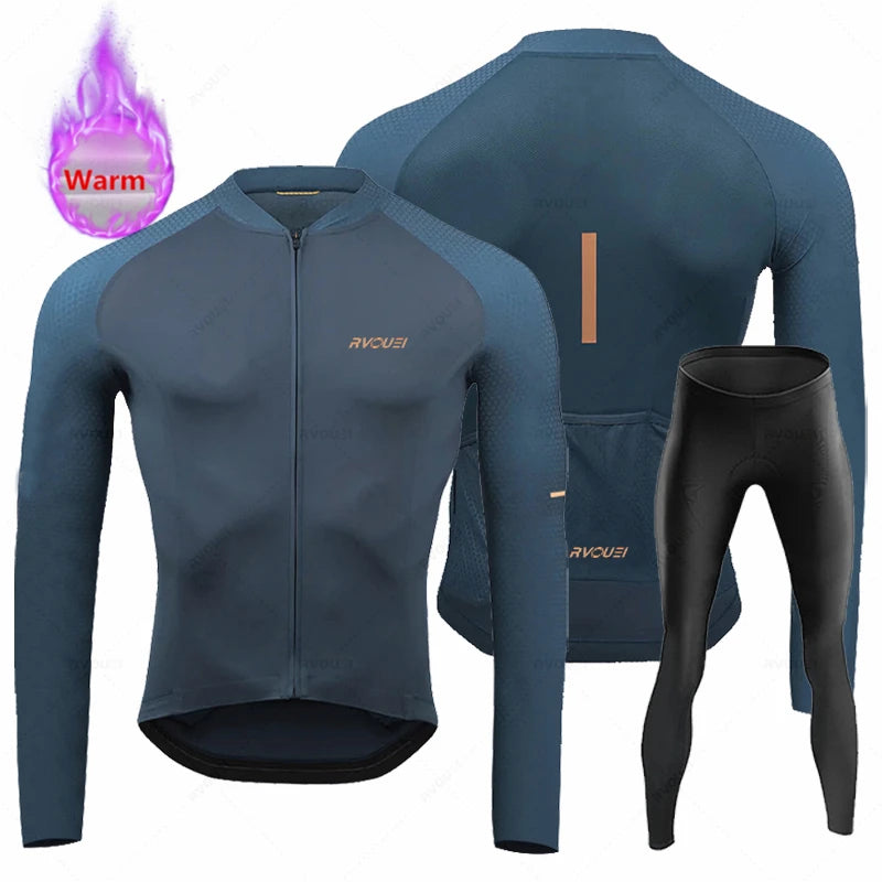 Rvouei New Winter Cycling Clothes Set Man Thermal Fleece Jersey Suit Sport Riding Bike MTB Clothing Bib Pants Sets Ropa Ciclismo GlowCart