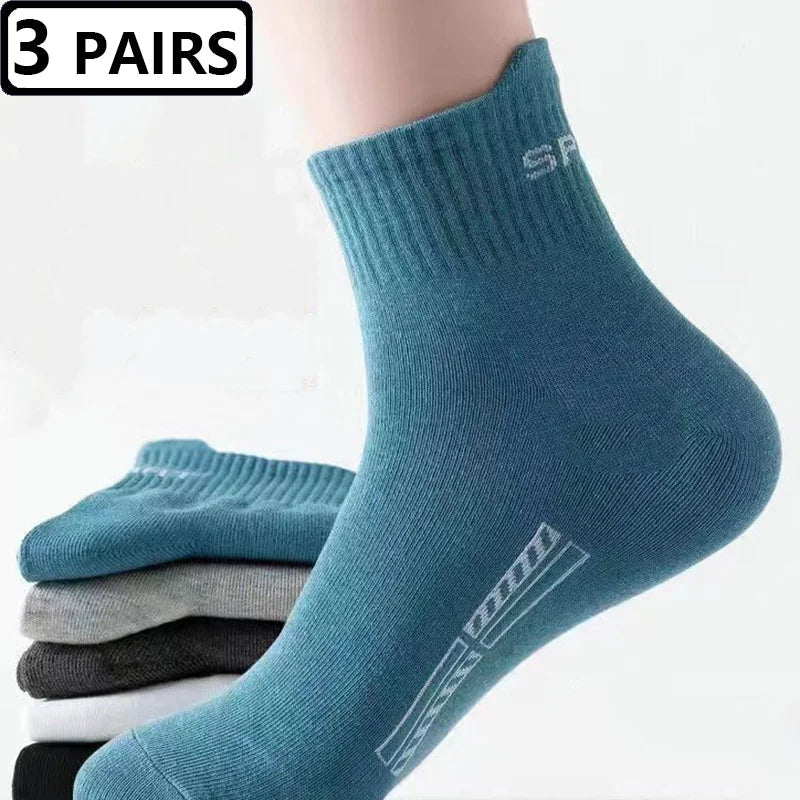 3 Pairs/lot Cotton Breathable Men's Socks Soft Sports High Quality Compression Black White Socks Mid Tube Male Socks Crew Meias GlowCart