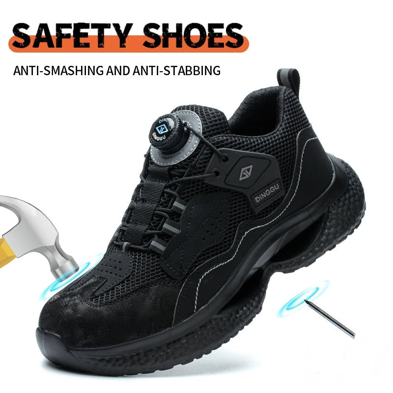 WOUDHONY Rotary Buckle Work Sneakers Protective Shoes Safety Industrial Puncture-Proof Anti-smash Steel Toe Shoes GlowCart