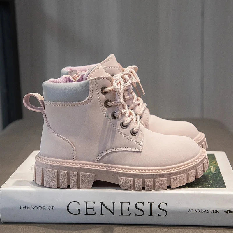 Fashion Boy Girl Short Boots Non-Slip British Style Boots Children's Side Zipper Design Single Boots Leather Boots Anti-skid GlowCart