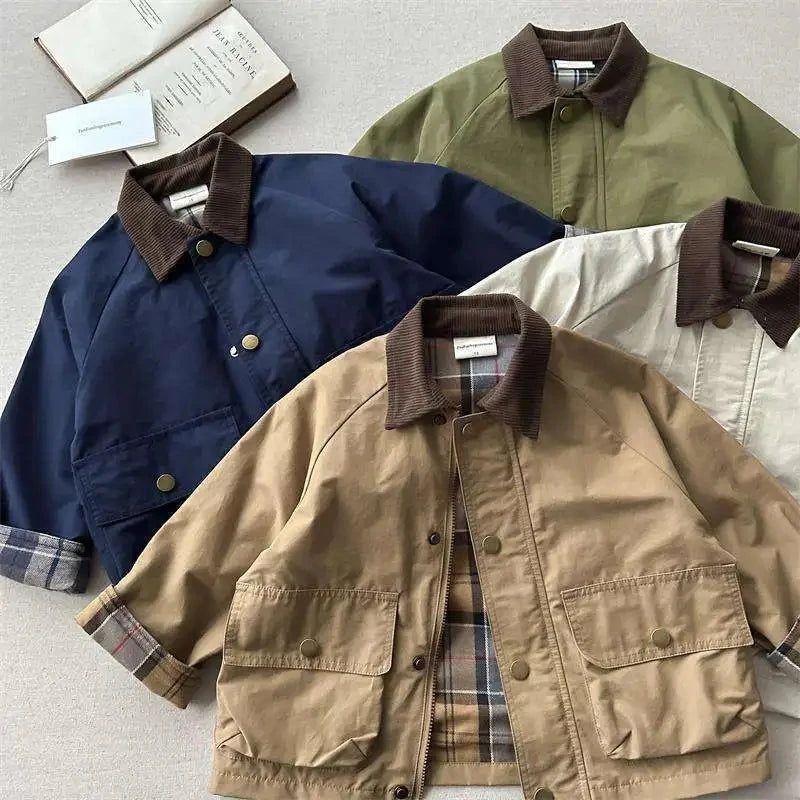 2025 UNITIM Spring Autumn Kids Boys Jacket Plaid Spliced Pocket Long Sleeve Toddler Boys Outerwears Coat Children Boys Jacket GlowCart