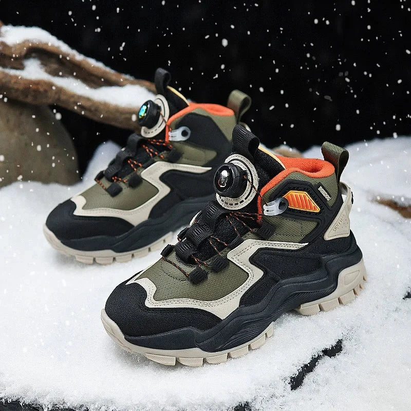 Winter Velvet Children's Snow Boots Fashion Knob High Top Sneakers Kids Outdoor Warm Plush Casual Sports Shoes For Boys Trainers GlowCart