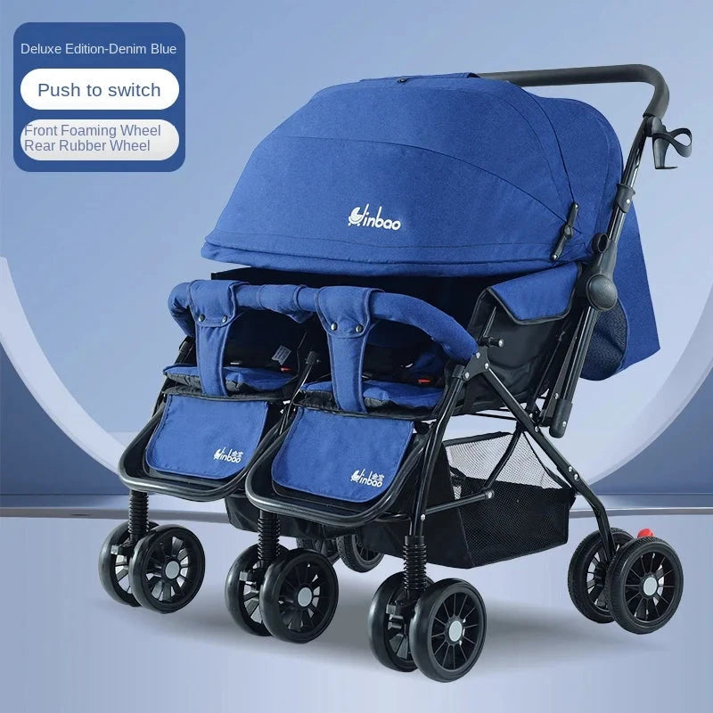 Baby Double Pushchair Ultra Lightweight Two-way Foldable Shock Absorbing Poussette Double Can Sit and Lie Down Twin Pram GlowCart