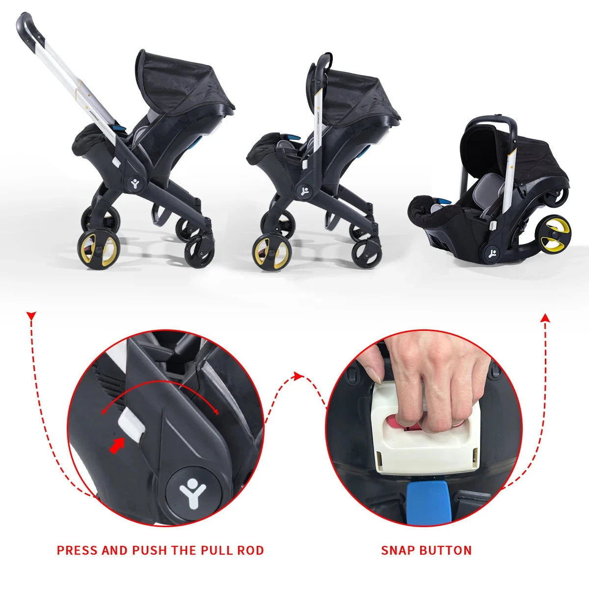 Foldable baby stroller, metal frame, adjustable handle direction, with sunshade, very suitable for outdoor shopping GlowCart