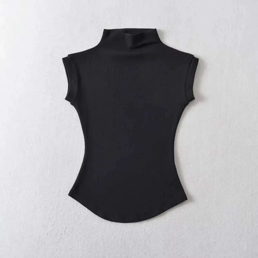 Women Summer Sexy Turtleneck Sleeveless T-Shirts Tops Solid GlowCart