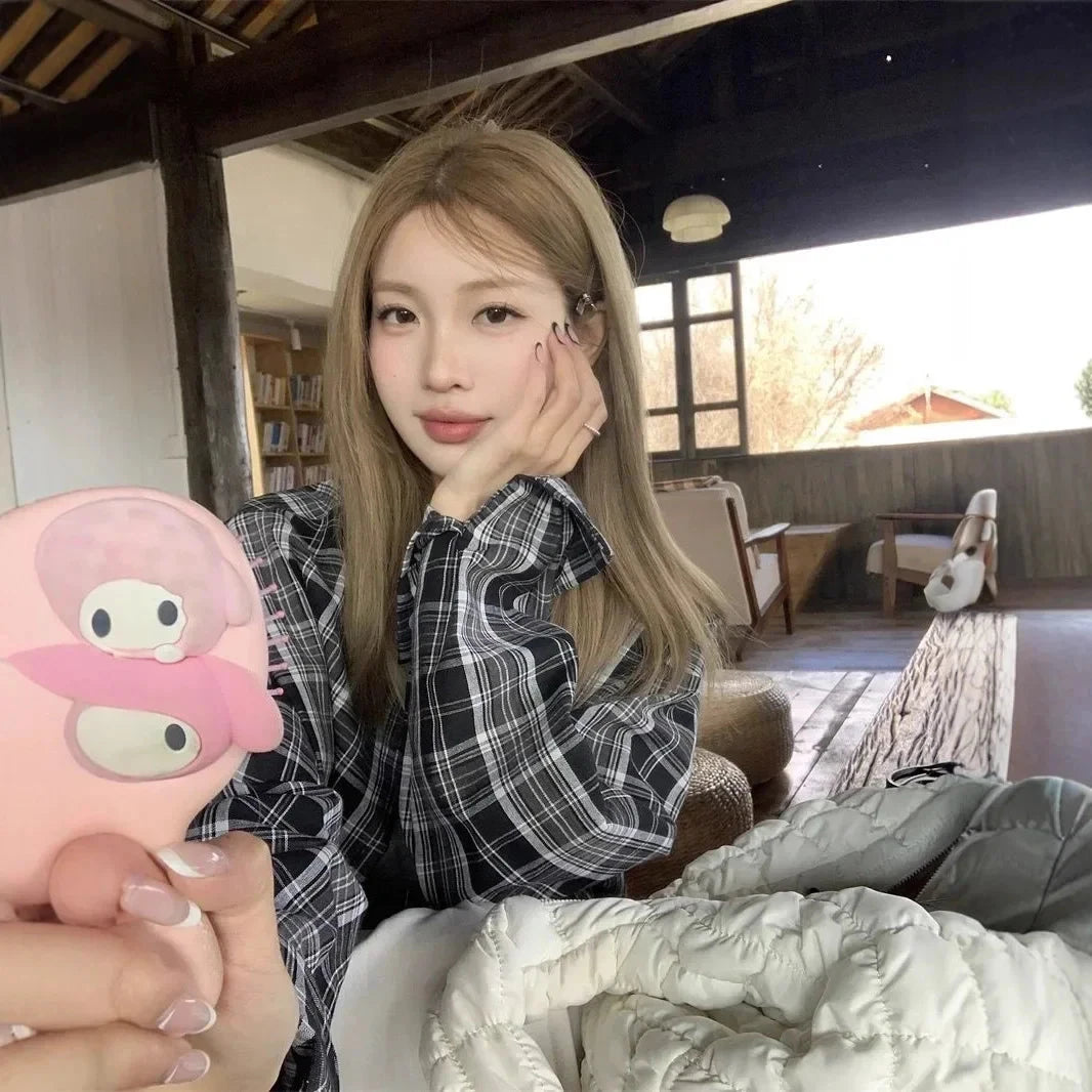 Caramel Plaid Long Sleeve Women's Shirt Casual Loose Style GlowCart