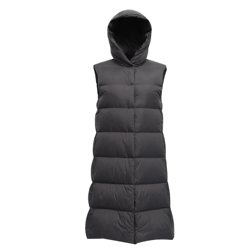 Top Grade Women X-long Hoode Sleeveless 90% White Duck Ultra GlowCart