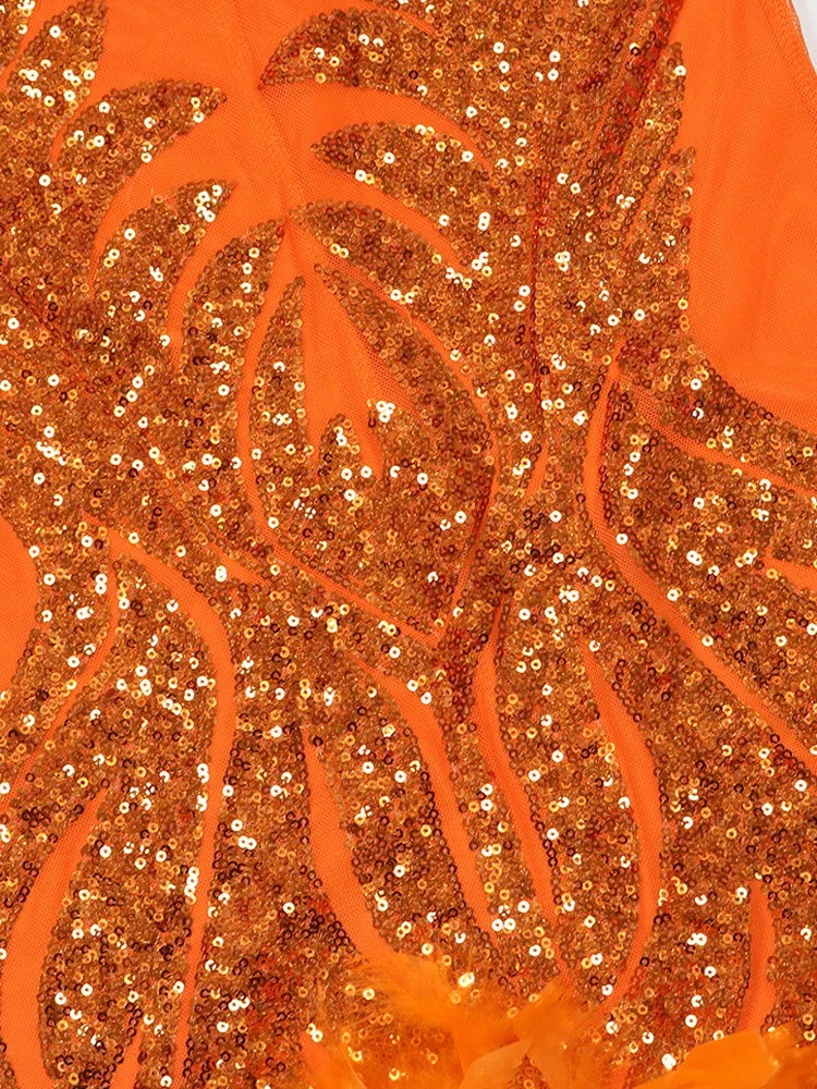 Beyprern Beautiful Mesh Sequin Feather Glam Dress Luxury GlowCart