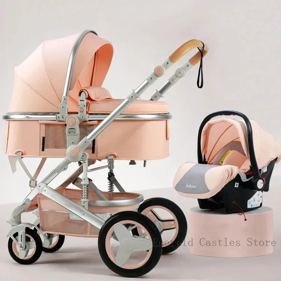Baby stroller 3 in 1 with car seat 530D baby carriage removed sleeping basket two-way travel stroller High quality Belecoo GlowCart