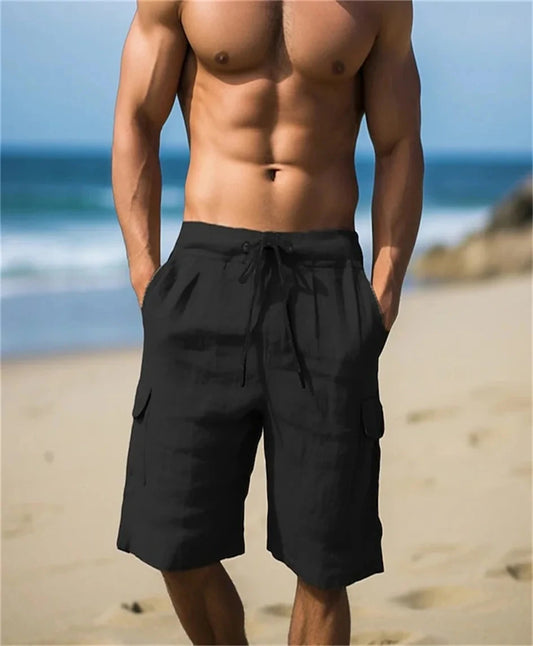 Men's Shorts Linen Solid Tooling Wind Elastic Drawstring GlowCart