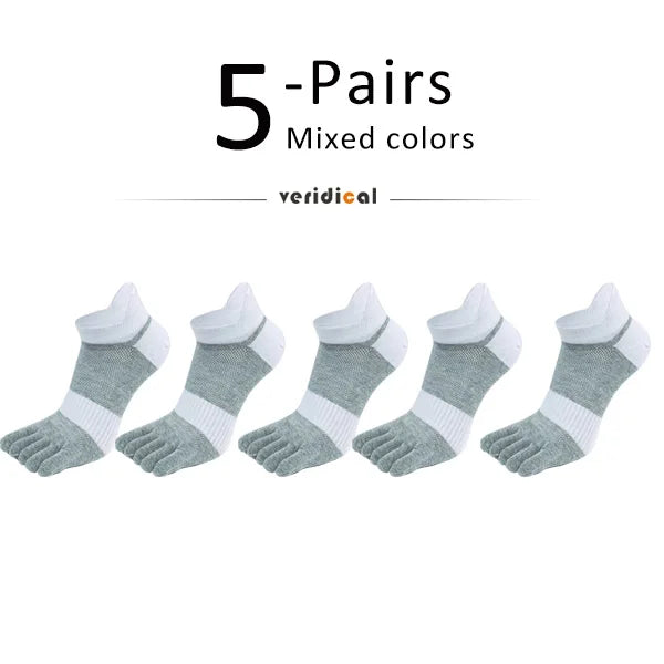 5 Pairs Five Finger Ankle Sport Socks Cotton Mens Striped Mesh Breathable Shaping Anti Friction No Show Socks With Toes EUR39-46 GlowCart