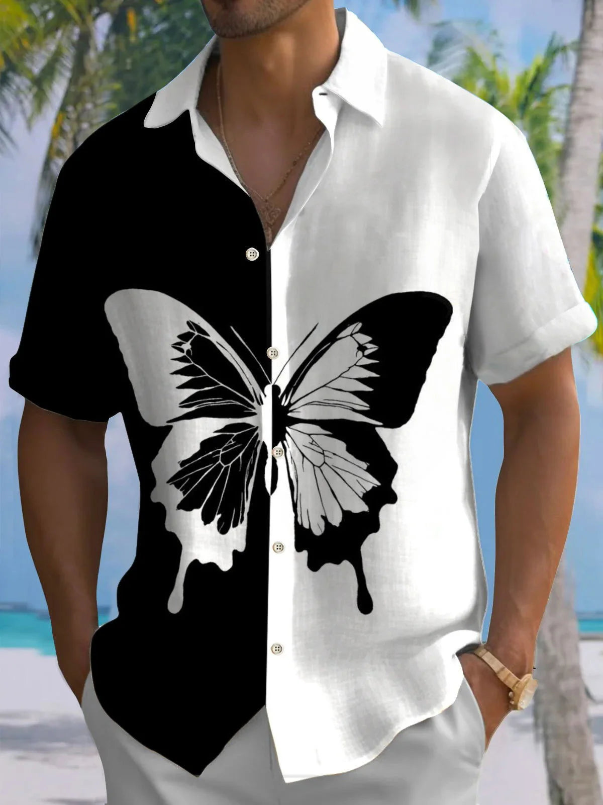 New Hawaii Spring/Summer Fashion Leisure Street Walk Tourist Beach Printed Full Open Short Sleeve Button Shirt, XS-5XL GlowCart