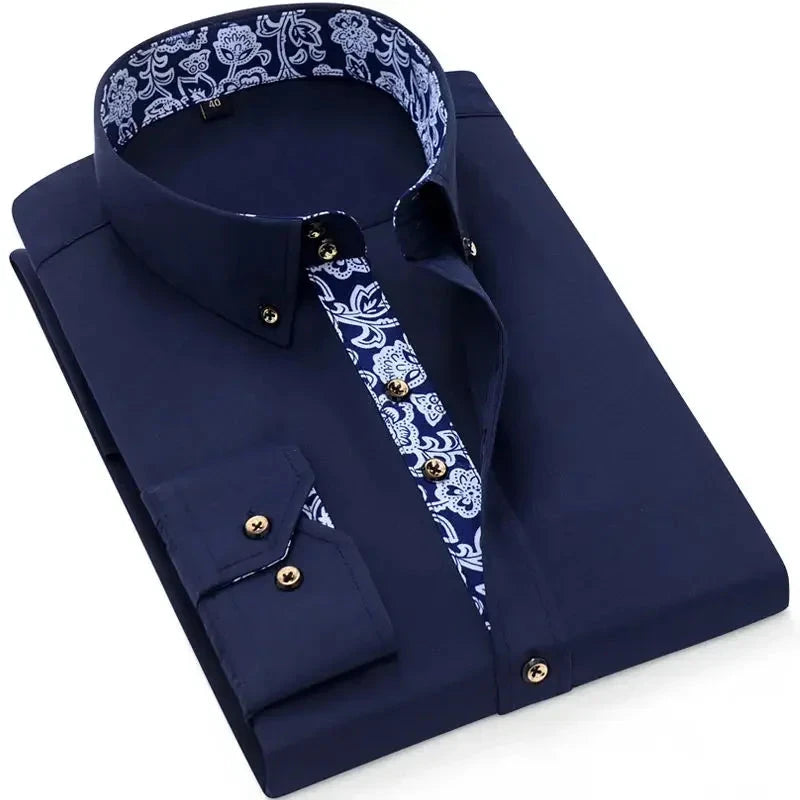 Men's Cotton Shirt Formal Business Collar Dress Shirts Long GlowCart