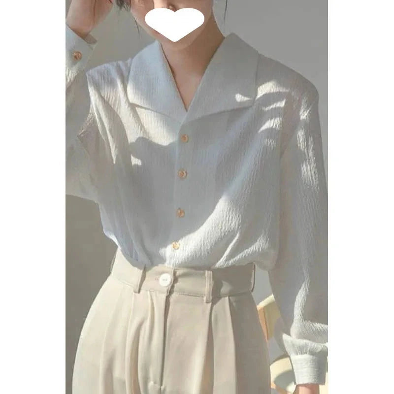 Ladies' spring and autumn white shirt, women's textured GlowCart