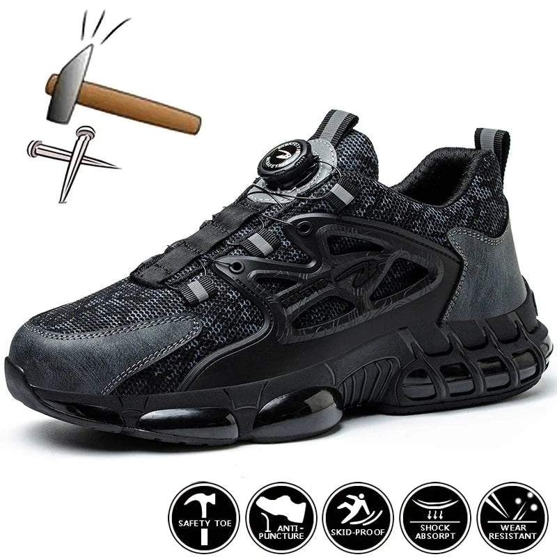 Rotating Button Safety Shoes Men Steel Toe Sneaker Air GlowCart
