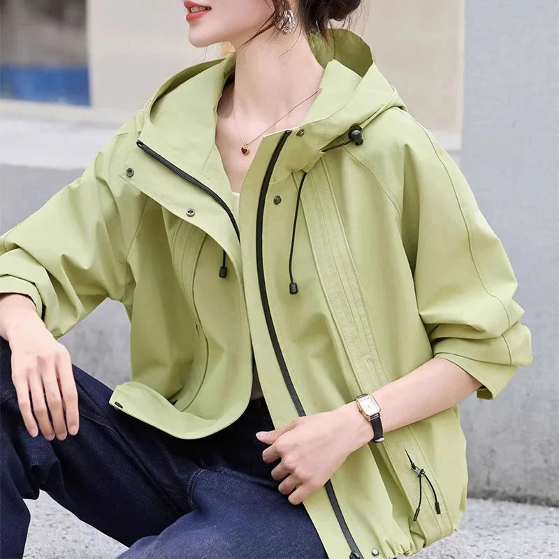 Casual Hooded Women's Windbreaker Jacket Zipper Up Short GlowCart