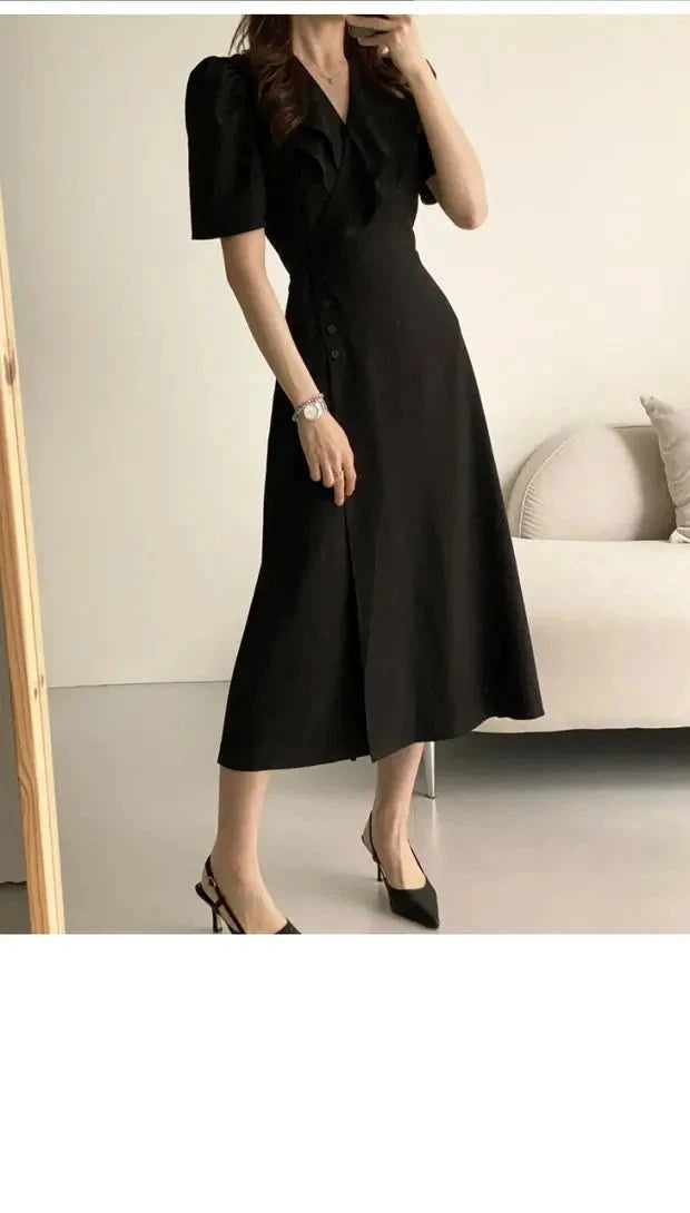 Summer New Chic V-ne Turn-down Collar Slimming Waist Midi Dr GlowCart