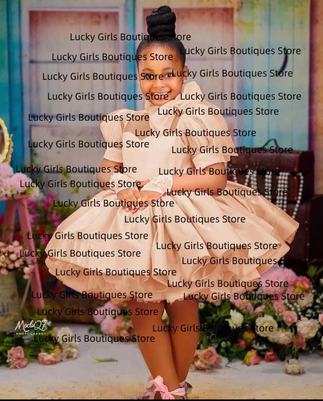 Pink Ball Gown Flower Girl Dresses Customized Tulle Tiered GlowCart