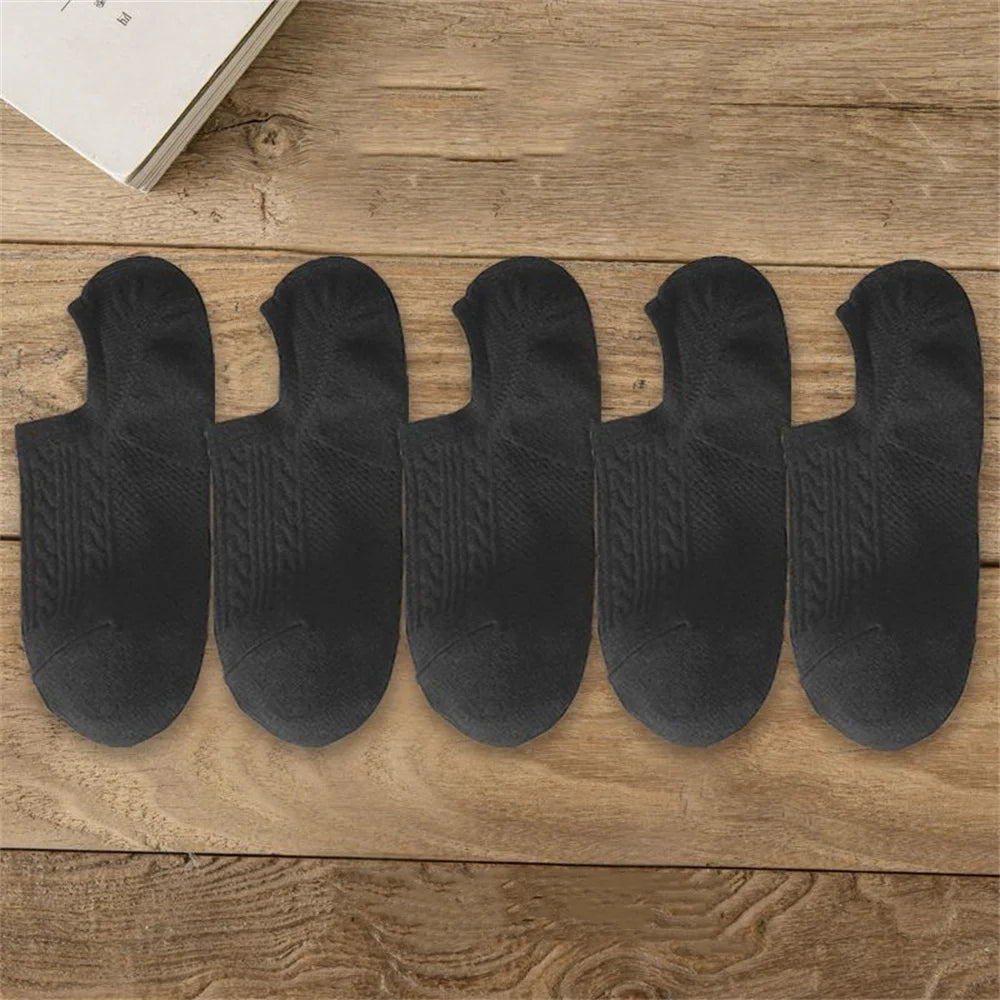 10 Pieces=5 Pairs Twists Cotton Tube Socks for Men Short Boat Socks Invisible Summer Thin Versatile Anti Odor Calcetines GlowCart