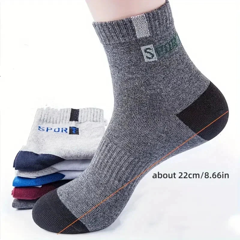 Cotton Sock for Men Sport Breathable Soft Letter Fashion Sneakers High Elastic Middle Tube Stocking Towel Sox Summer Running GlowCart