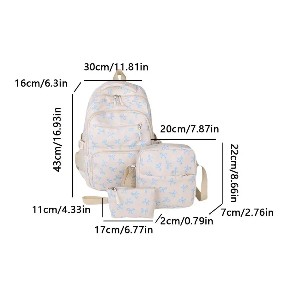 3Pcs/Set Bow Print Backpack with Crossbody Bag and Small GlowCart