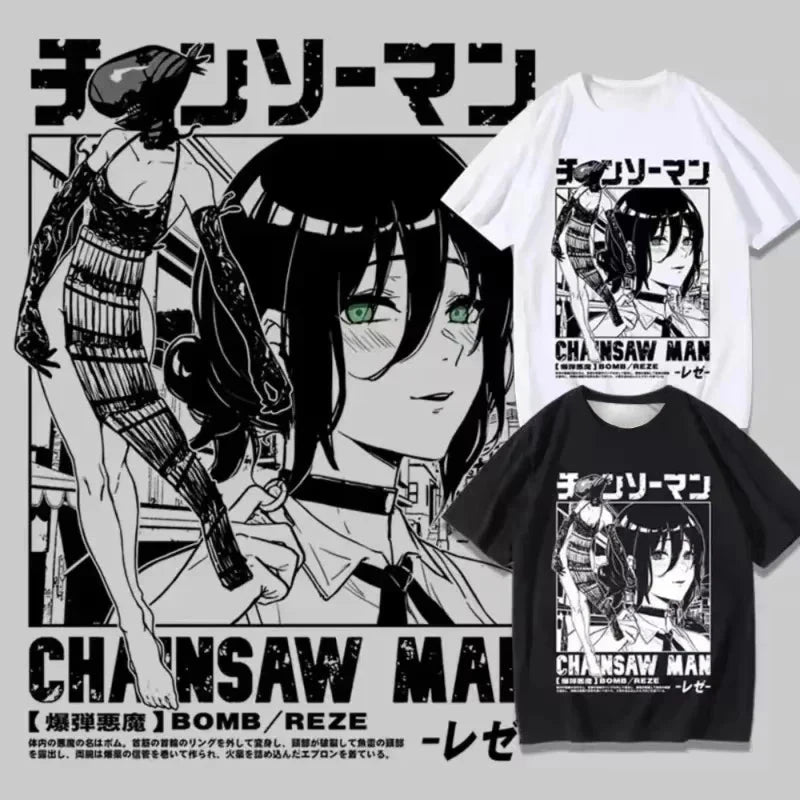2025 New Winter and Autumn Hot Popular Chainsaw Man Leisa Anime Clothes Streetwear Graphic Oversized T Shirts Unisex Tops Tees GlowCart
