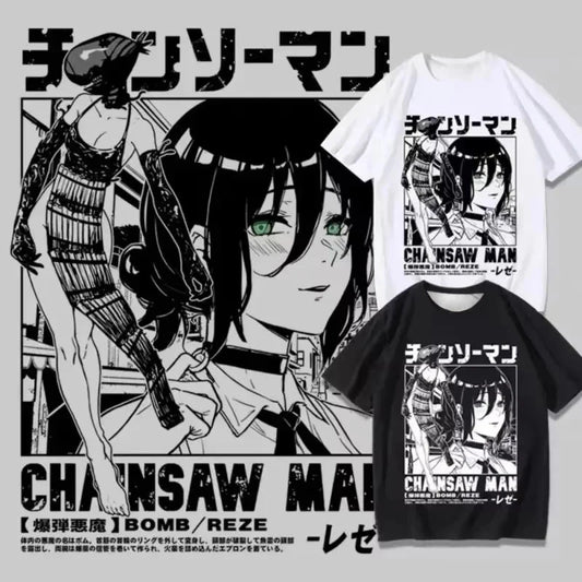 2025 New Winter and Autumn Hot Popular Chainsaw Man Leisa Anime Clothes Streetwear Graphic Oversized T Shirts Unisex Tops Tees GlowCart