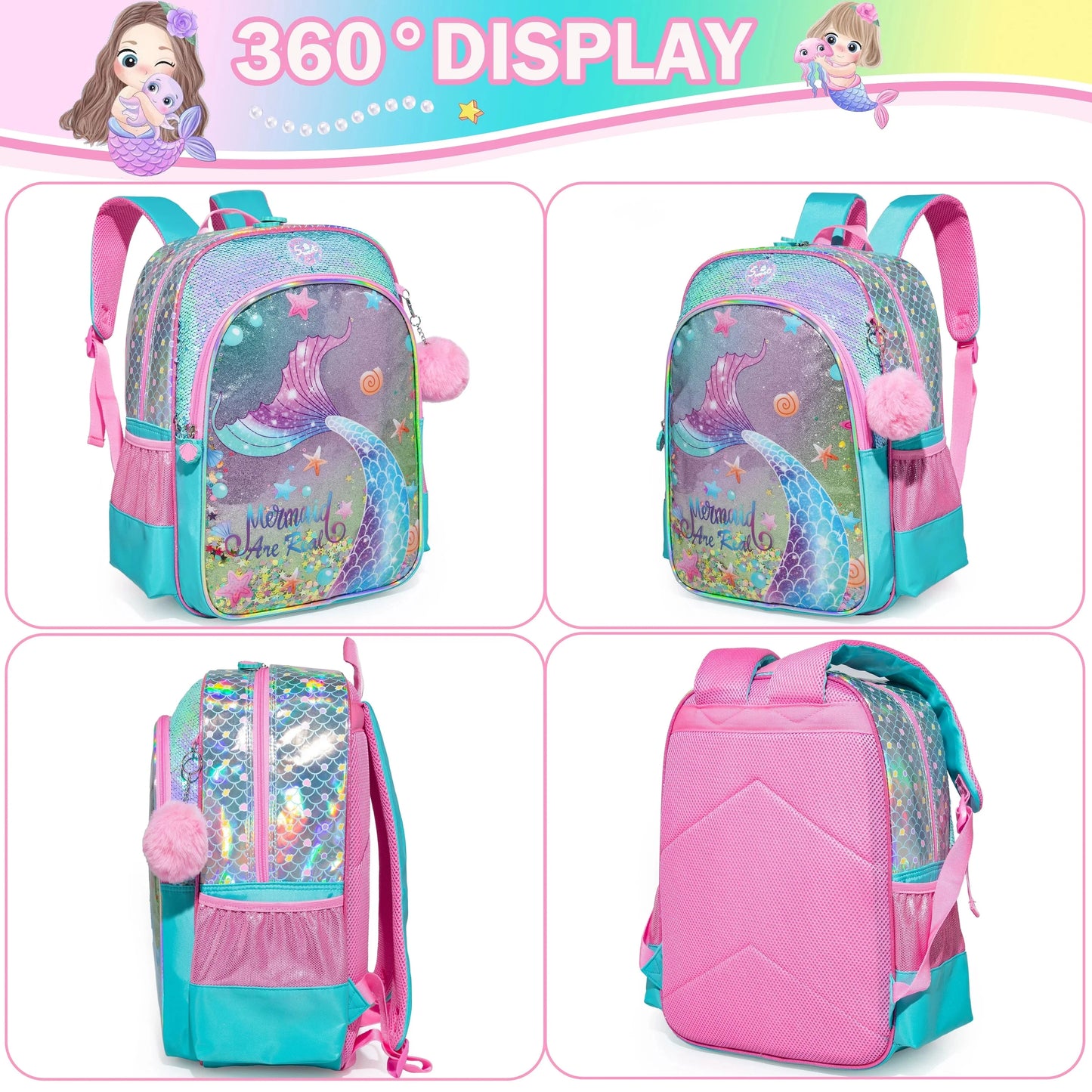 Meetbelify Backpack for Girls Backpacks Kids School Bookbag for Elementary Students Full Size Travel Bag with lunch box GlowCart