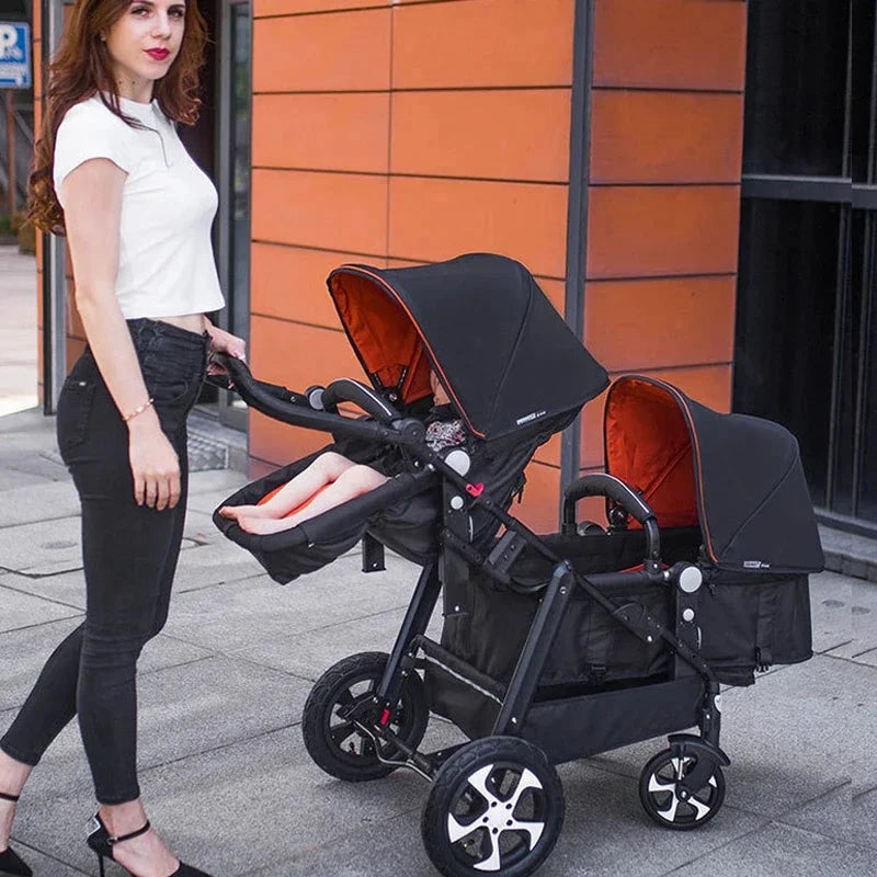Luxury Twin Baby Stroller,High Landscape Pram,Folding Carriage,twins stroller baby car,Double Seat strollers,Lying and Seating GlowCart