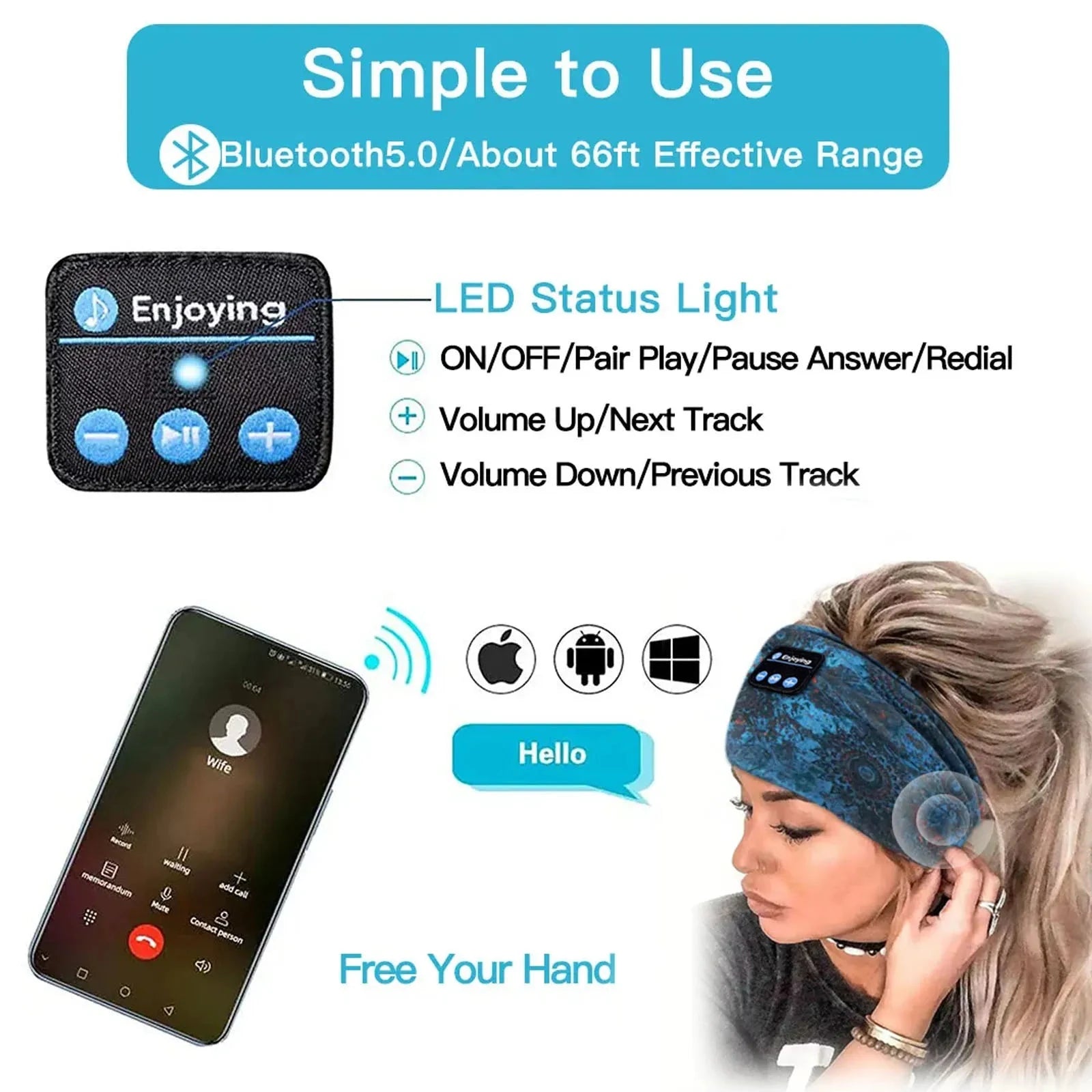 ﻿ Wireless Unisex Bluetooth Headphones Headband Outdoor GlowCart