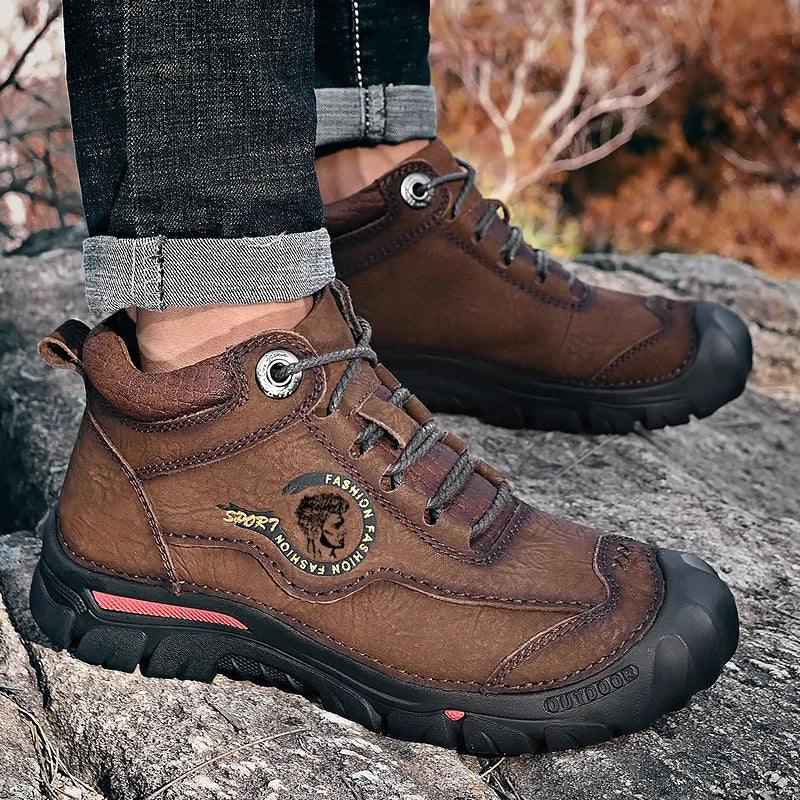 Outdoor Men's Boots Genuine Leather Casual Shoes Climbing Hiking Shoes Warm Winter Boots for Men High Quality Platform Snow Boot GlowCart