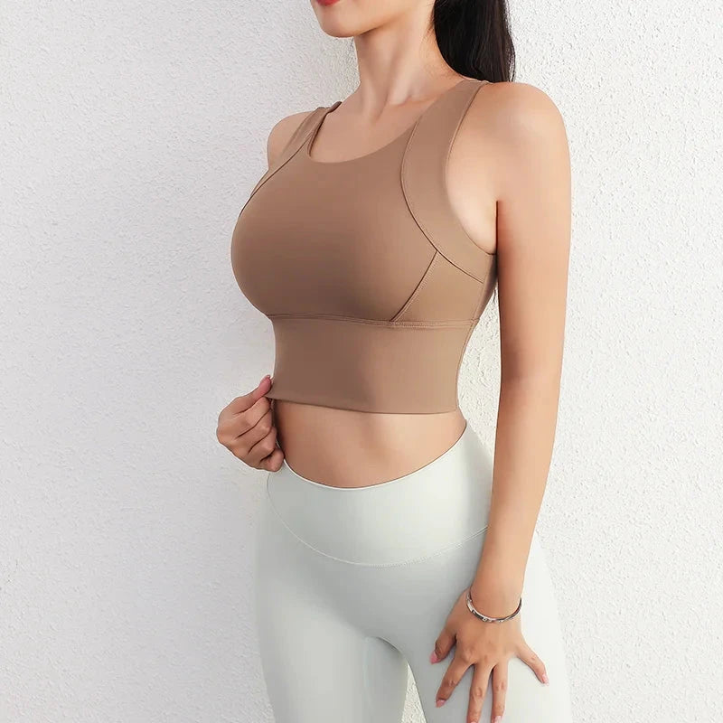 Women Sport Fixed Chest Pad Bra Female Athleisure Workout Tank Top Ladies Gym Clothes Yoga Sports Wear GlowCart