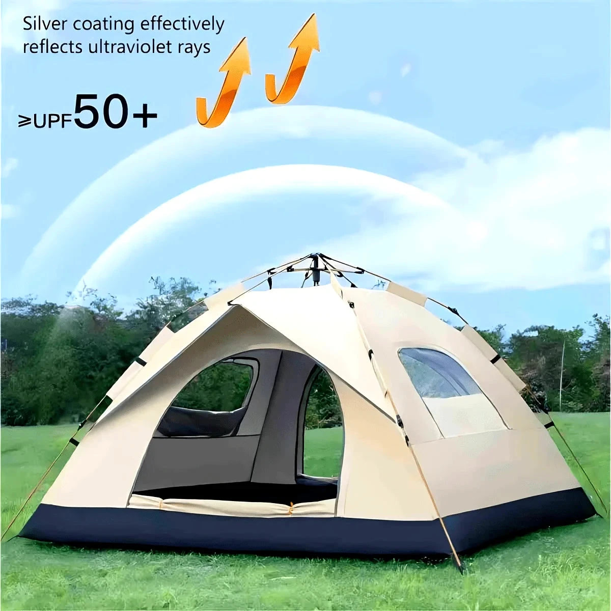Silver Outdoor Automatic Quick-opening Tent, Camping GlowCart