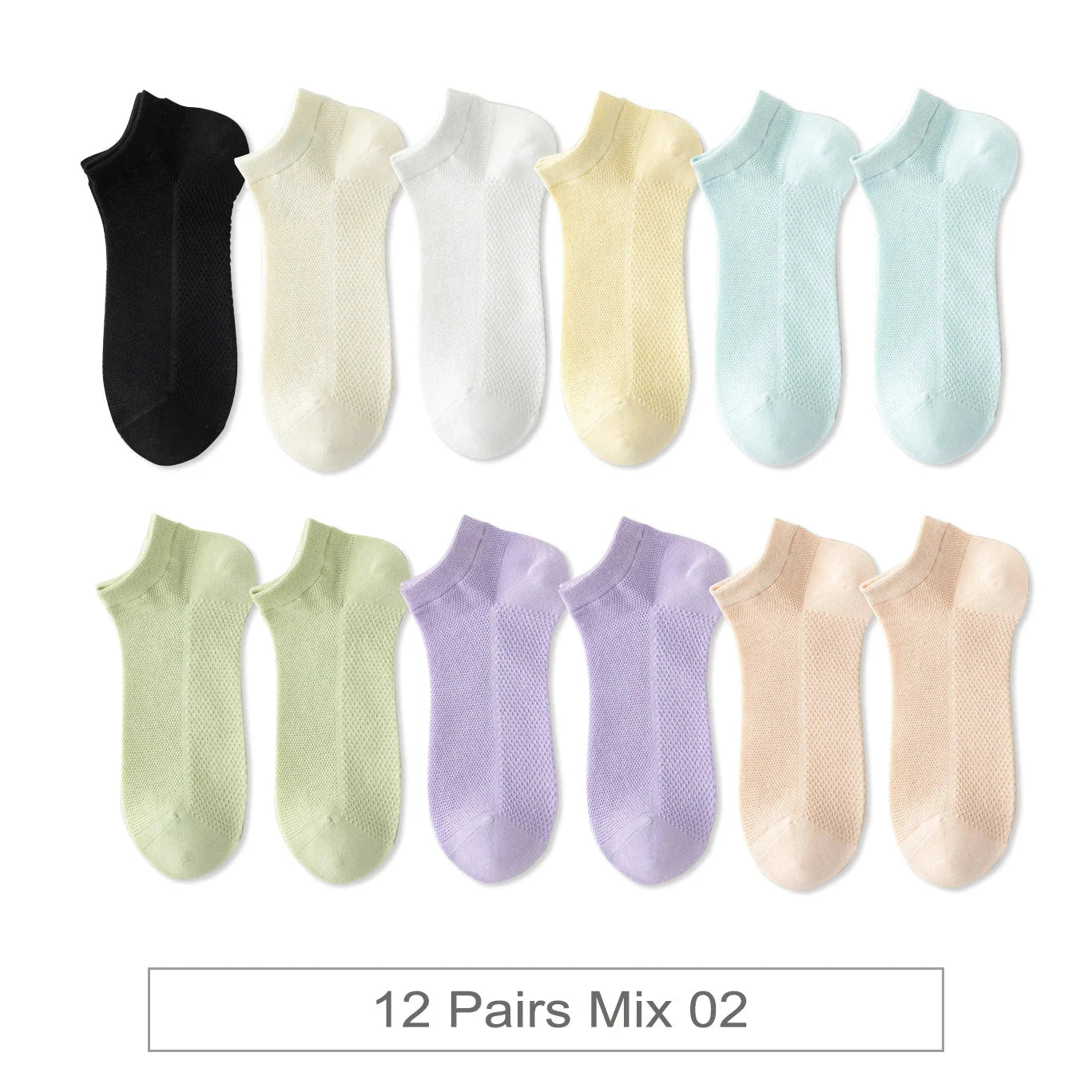 12 Pairs New Woman Cotton Socks Short Thin Mesh Breathable GlowCart