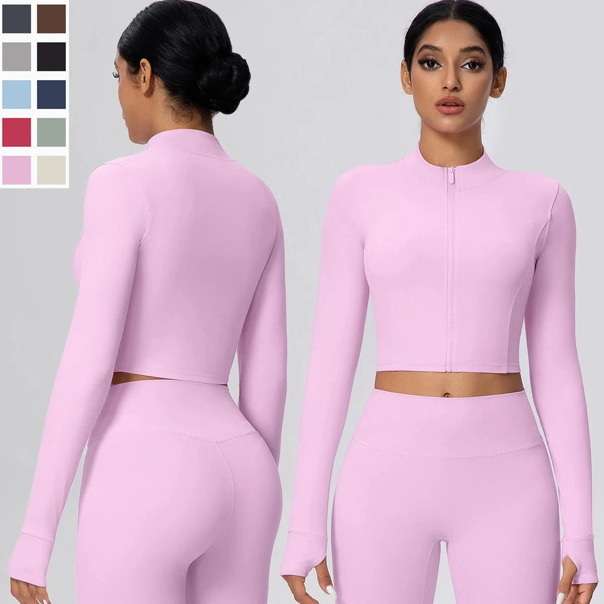 Woman Solid Color Slim Casual Zipper Long Sleeves Yoga Tight Naked Feel Sports Thumb Hole Gym Workout Top Running Yoga Jacket GlowCart