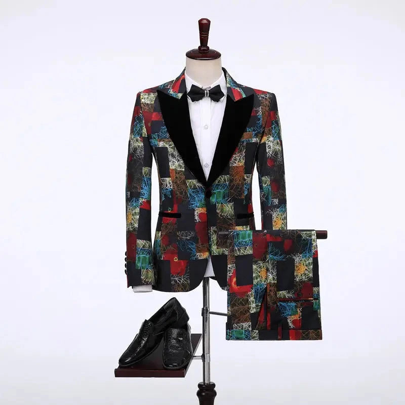 Latest Design Men's Suit Houndstooth Jacket Black Pants 2 GlowCart