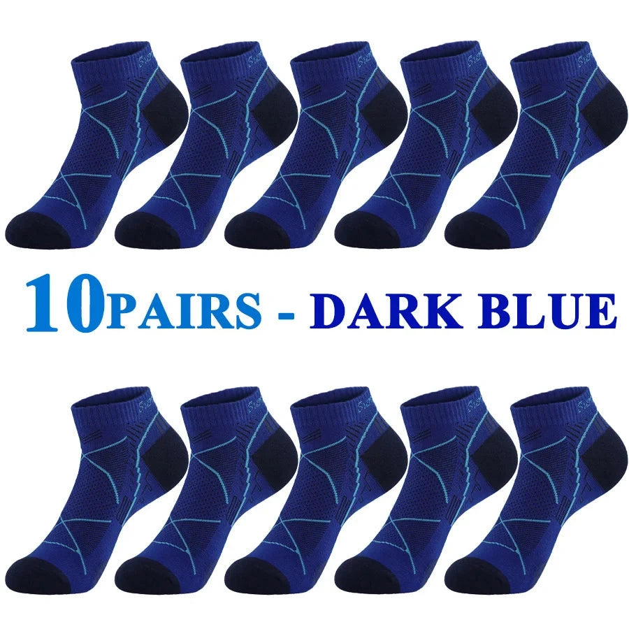 5 Pairs/Lot Running Socks Men Casual Outdoor Sports Cotton Black Grey Blue Athletic Stripes 14 Colors Travel Male Husband Gifts GlowCart